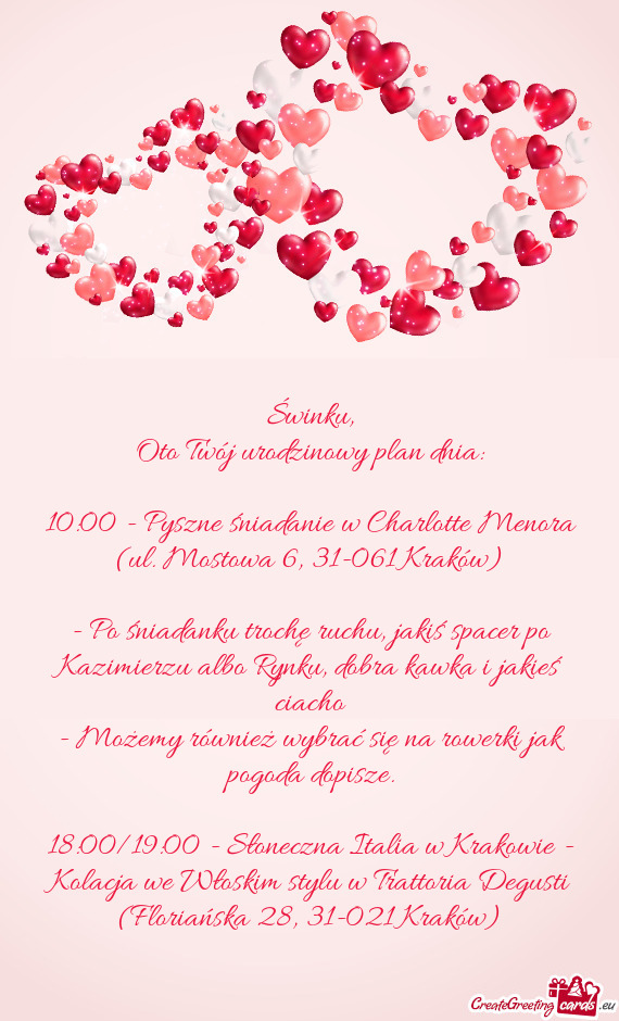 10:00 - Pyszne śniadanie w Charlotte Menora (ul. Mostowa 6, 31-061 Kraków)