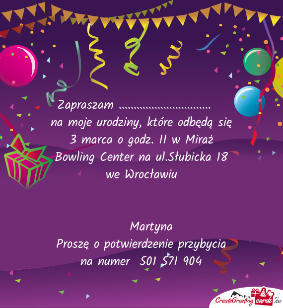 11 w Miraż Bowling Center na ul.Słubicka 18 we Wrocławiu