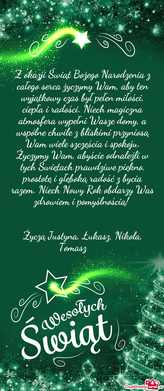 Życzą Justyna, Łukasz, Nikola, Tomasz 🌲❄️⛄