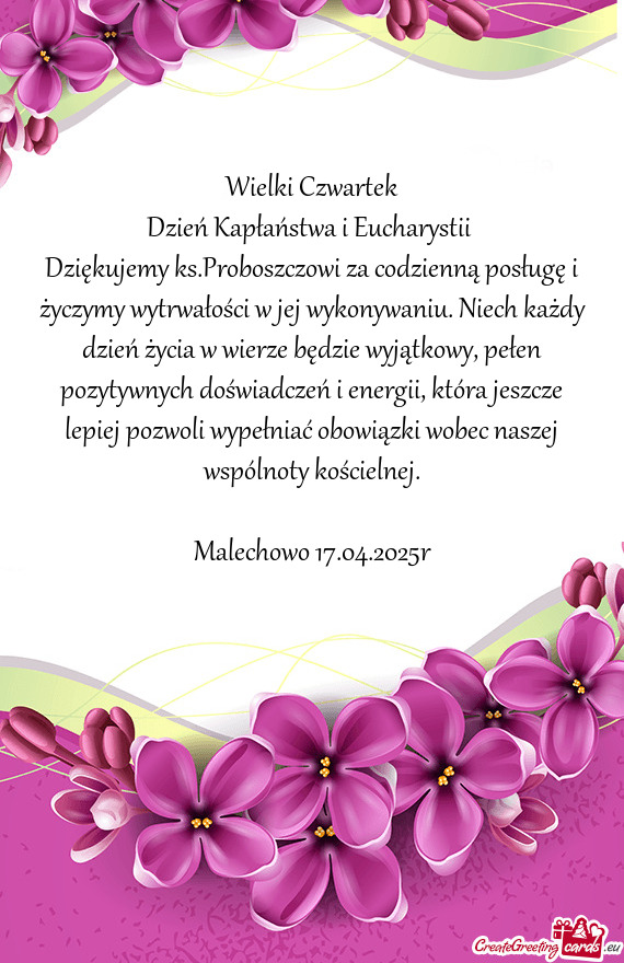 Dziękujemy ks.Proboszczowi za codzienną posługę i życzymy wytrwałości w jej wykonywaniu. Niec