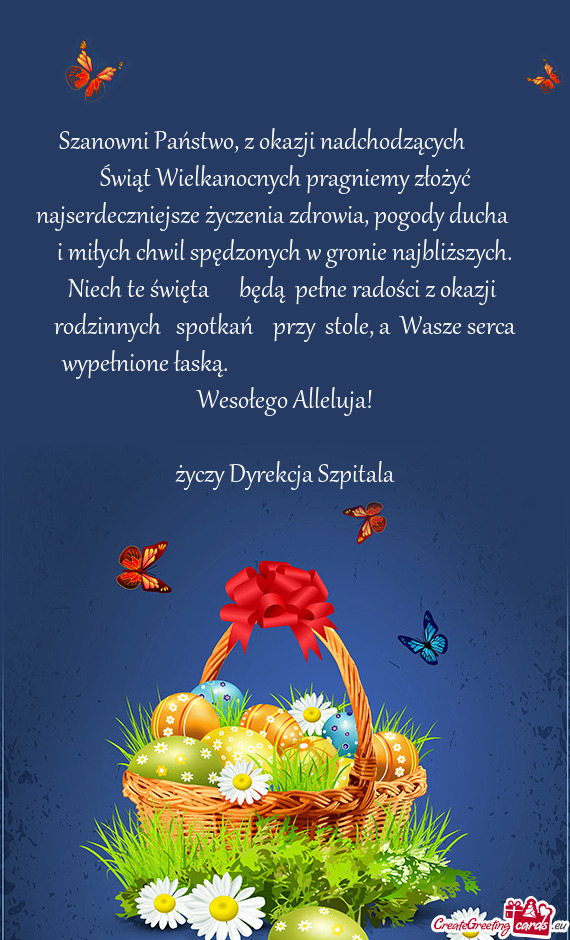 Szanowni Państwo, z okazji nadchodzących   Świąt Wielkanocnych pragniemy złożyć najser