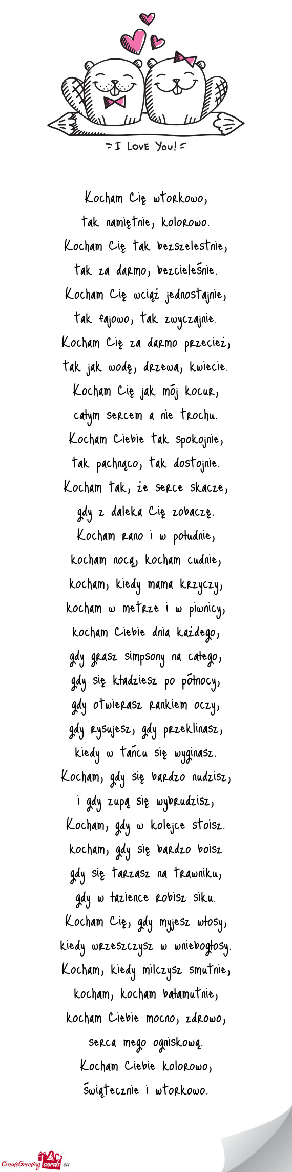 Kocham Cię wtorkowo