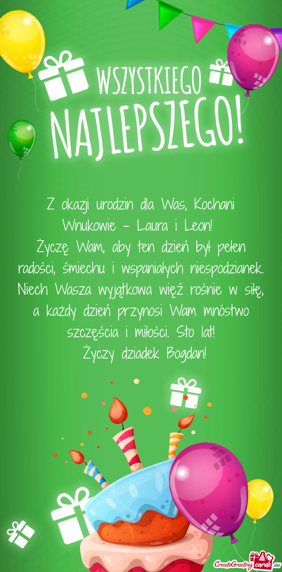 Z okazji urodzin dla Was, Kochani Wnukowie – Laura i Leon