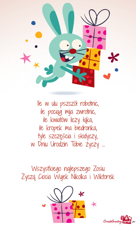 Życzą Ciocia Wujek Nikolka i Wiktorek