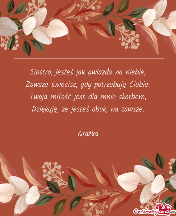 Siostro, jesteś jak gwiazda na niebie