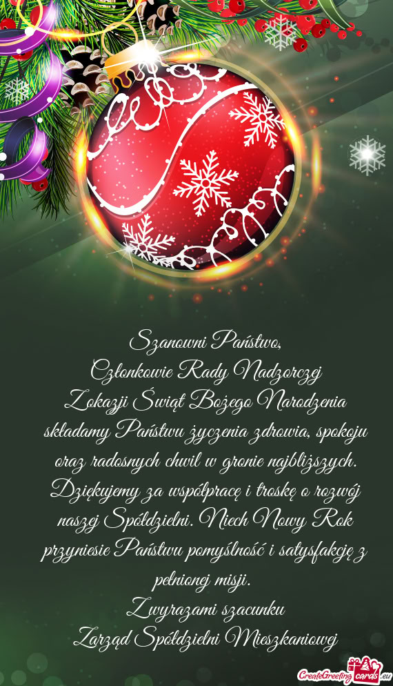 Ech Nowy Rok przyniesie Państwu pomyślność i satysfakcję z pełnionej misji