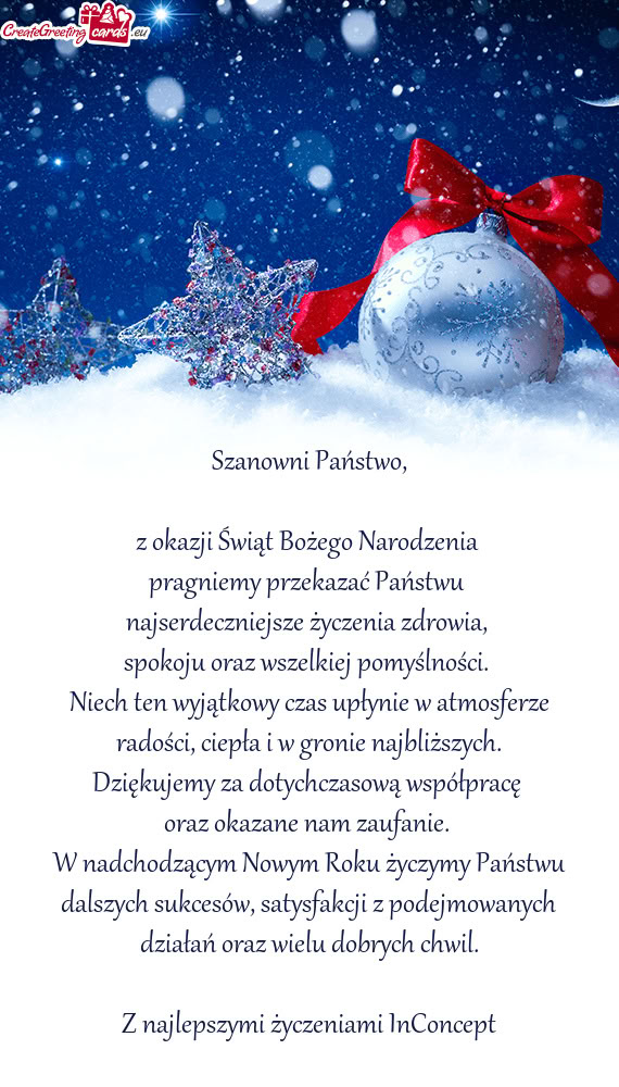 Niech ten wyjątkowy czas upłynie w atmosferze radości, ciepła i w gronie najbliższych