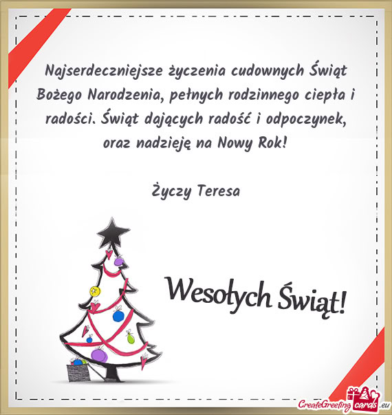 Najserdeczniejsze życzenia cudownych Świąt Bożego Narodzenia, pełnych