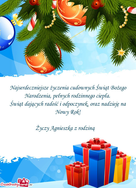 Najserdeczniejsze życzenia cudownych Świąt Bożego Narodzenia, pełnych