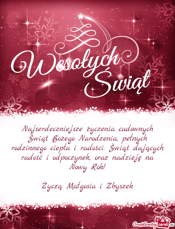 Najserdeczniejsze życzenia cudownych Świąt Bożego Narodzenia, pełnych
