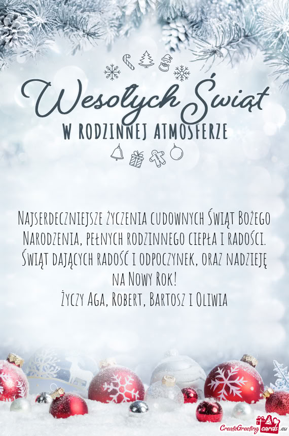 Najserdeczniejsze życzenia cudownych Świąt Bożego Narodzenia, pełnych