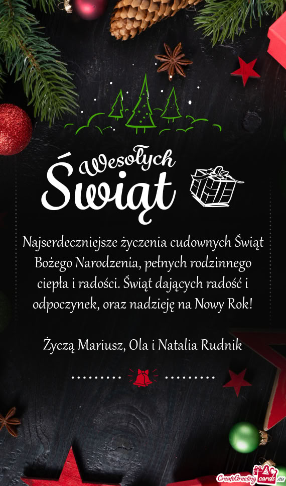 Najserdeczniejsze życzenia cudownych Świąt Bożego Narodzenia, pełnych