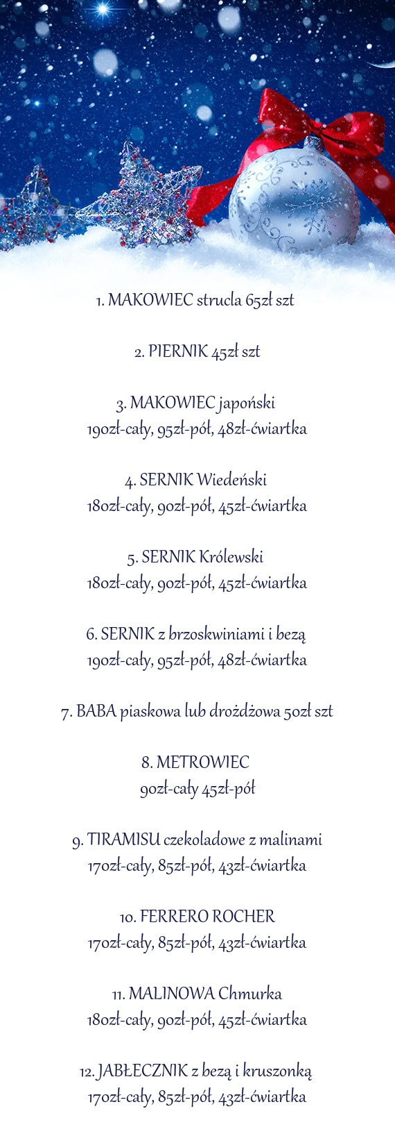 190zł-cały, 95zł-pół, 48zł-ćwiartka