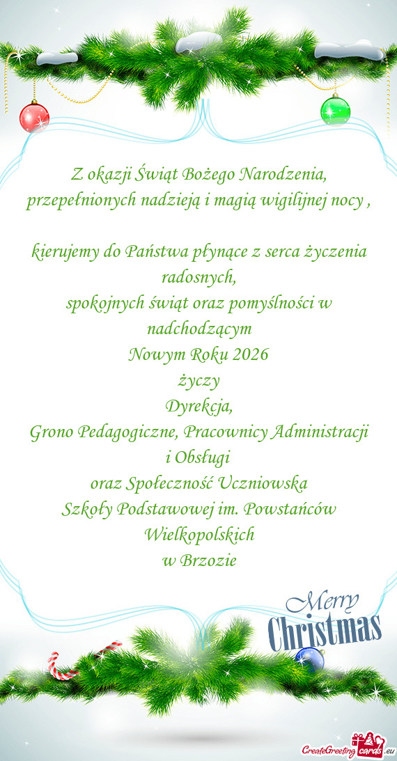 2026 życzy Dyrekcja, Grono