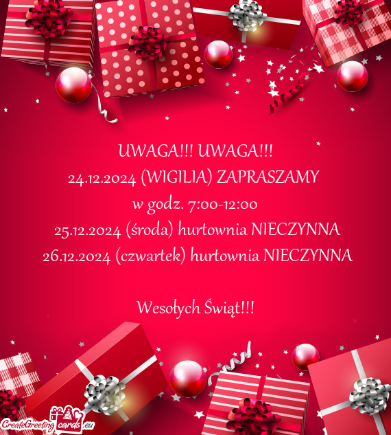 24.12.2024 (WIGILIA) ZAPRASZAMY