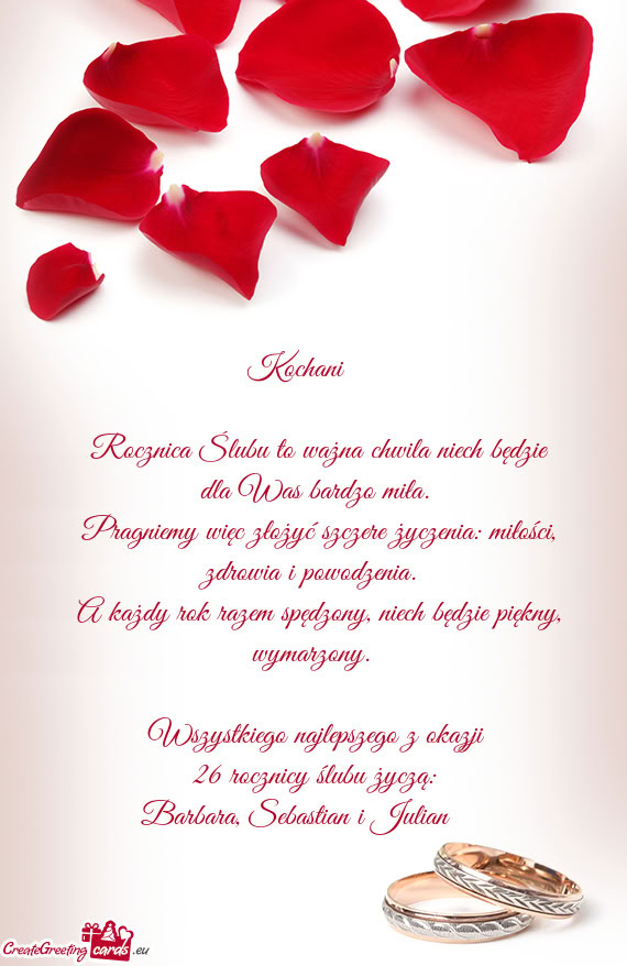 26 rocznicy ślubu życzą
