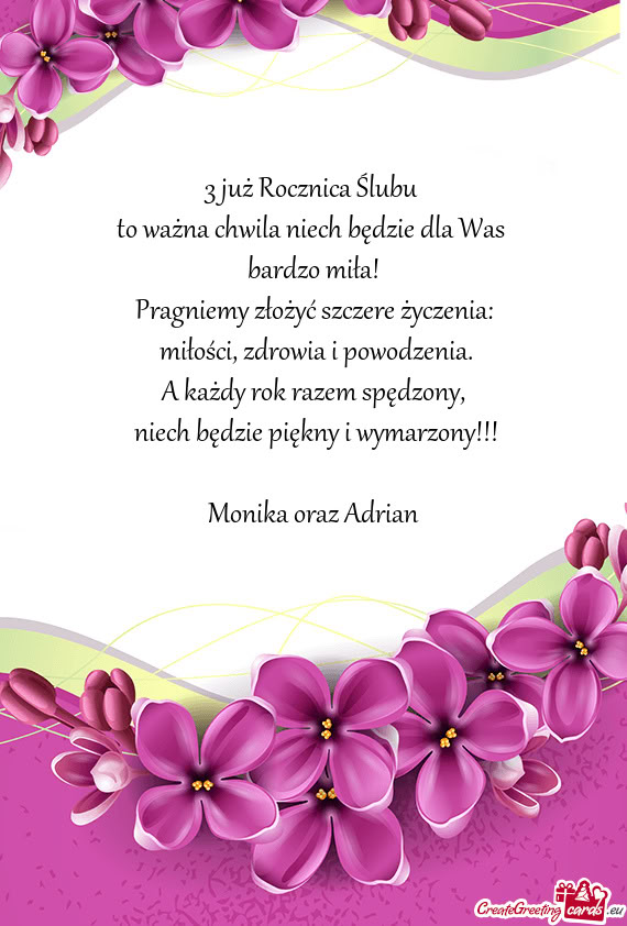 3 już Rocznica Ślubu