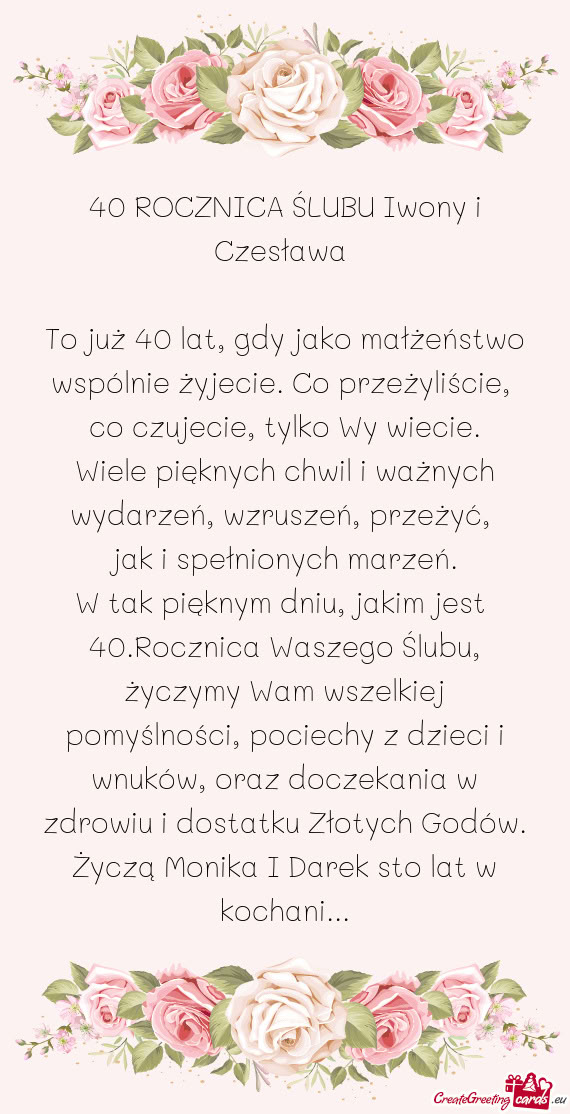 40 ROCZNICA ŚLUBU Iwony i Czesława
