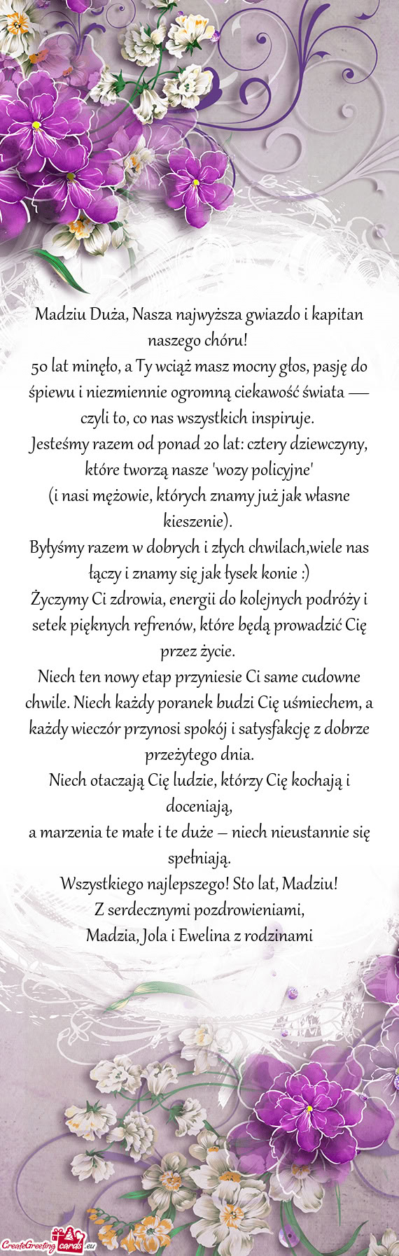 50 lat minęło, a Ty wciąż masz mocny głos, pasję do śpiewu i niezmiennie ogromną ciekawość
