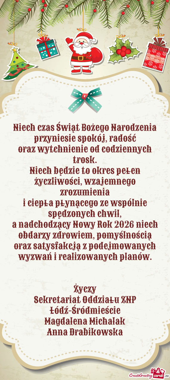 A nadchodzący Nowy Rok 2026 niech obdarzy zdrowiem, pomyślnością