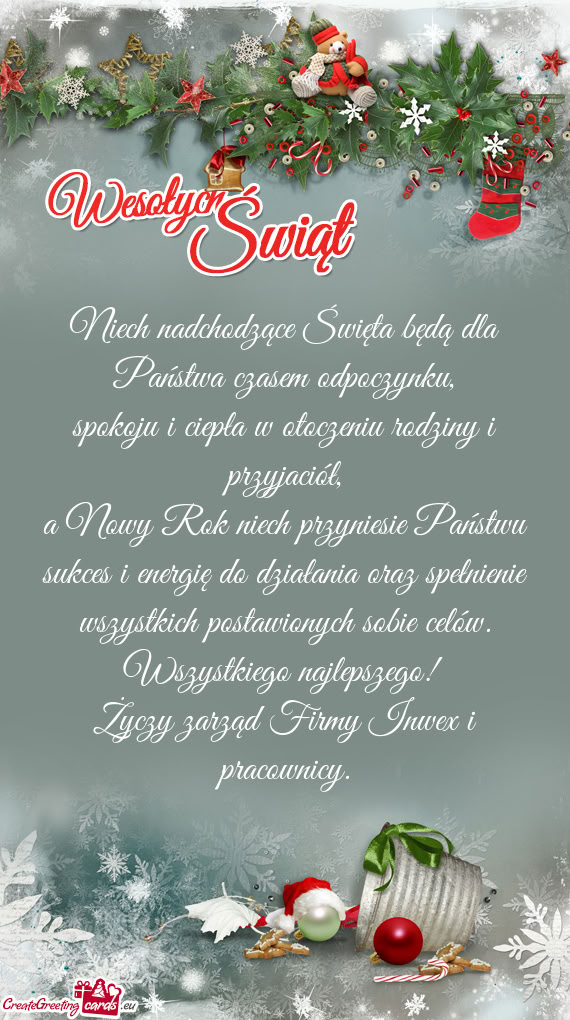 A Nowy Rok niech przyniesie Państwu sukces i energię do działania oraz spełnienie wszystkich pos