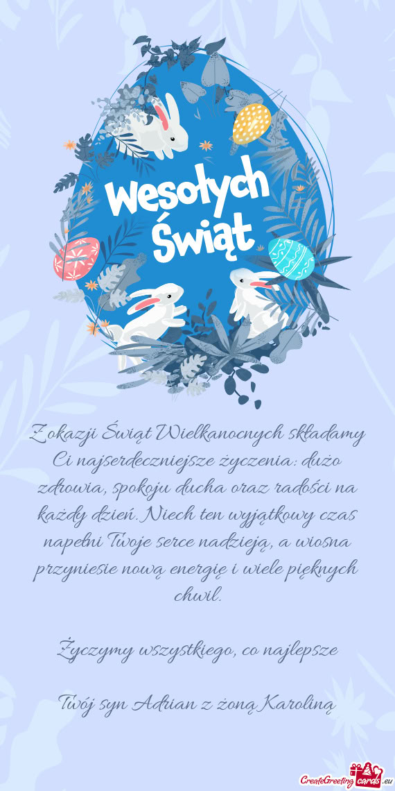 A oraz radości na każdy dzień. Niech ten wyjątkowy czas napełni Twoje serce nadzieją, a wiosna