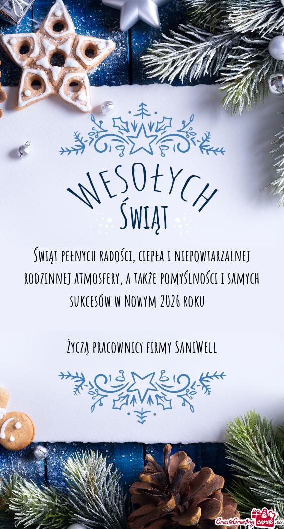 A także pomyślności i samych sukcesów w Nowym 2026 roku  Życzą pracownicy firmy SaniWell