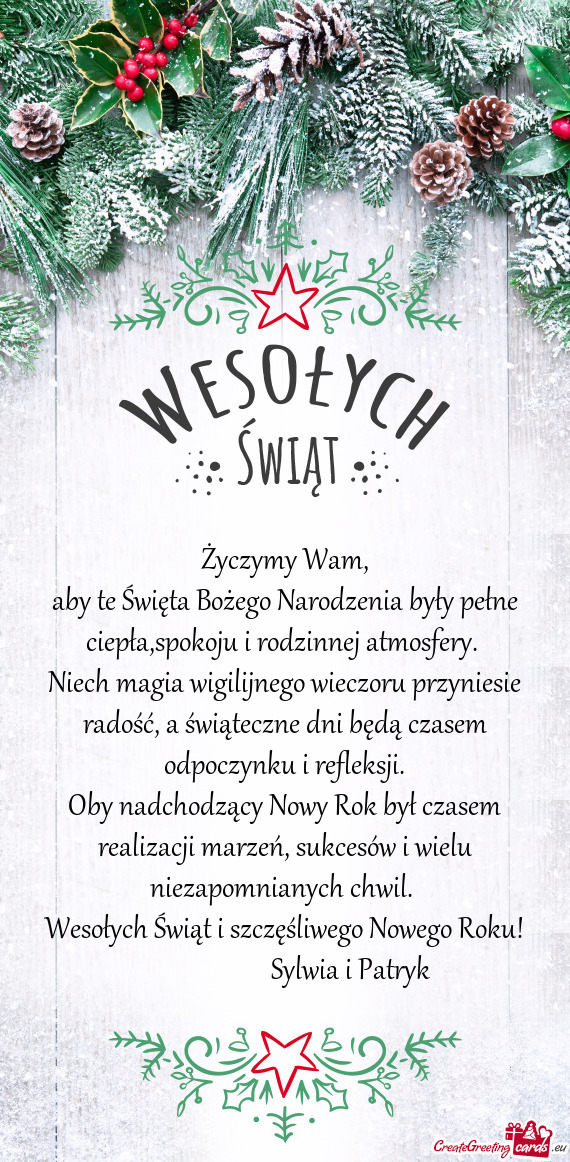 Aby te Święta Bożego Narodzenia były pełne ciepła,spokoju i rodzinnej atmosfery