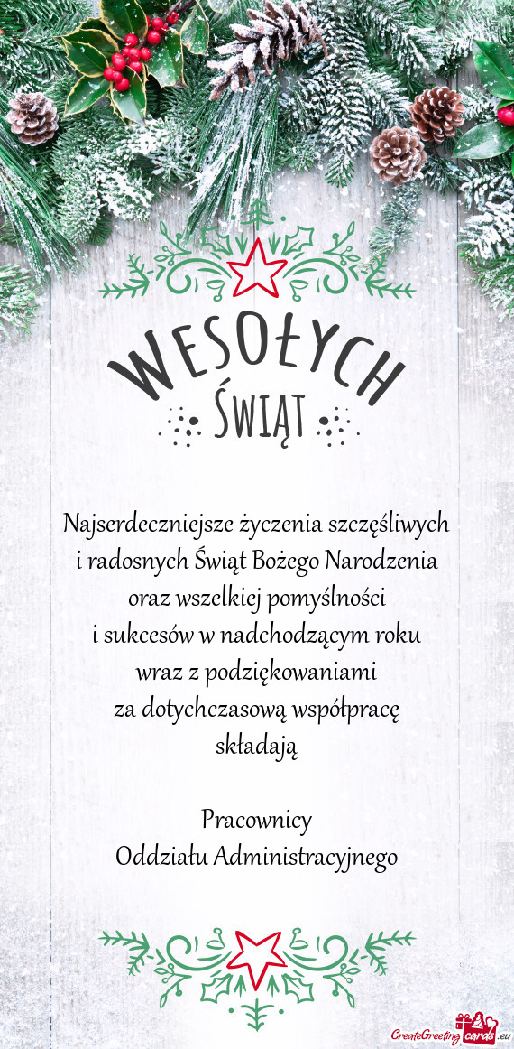 Acę składają Pracownicy Oddziału Administracyjnego