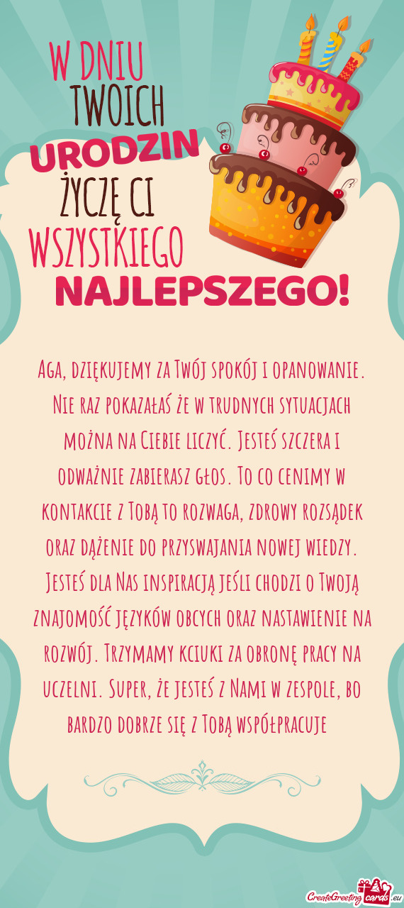 Aga, dziękujemy za Twój spokój i opanowanie. Nie raz pokazałaś że w trudnych sytuacjach można