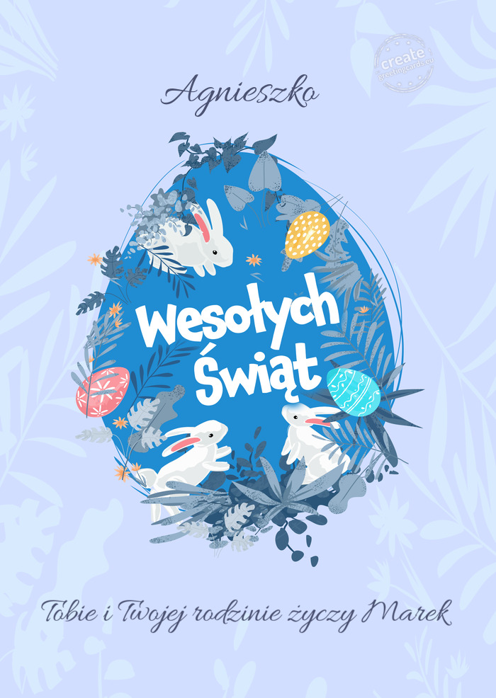 Agnieszko😊 Wesołych Świat Wielkanocy Tobie i Twojej rodzinie Marek