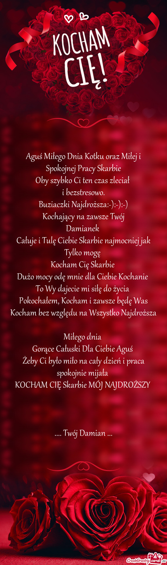 Aguś Miłego Dnia Kotku oraz Miłej i Spokojnej Pracy Skarbie