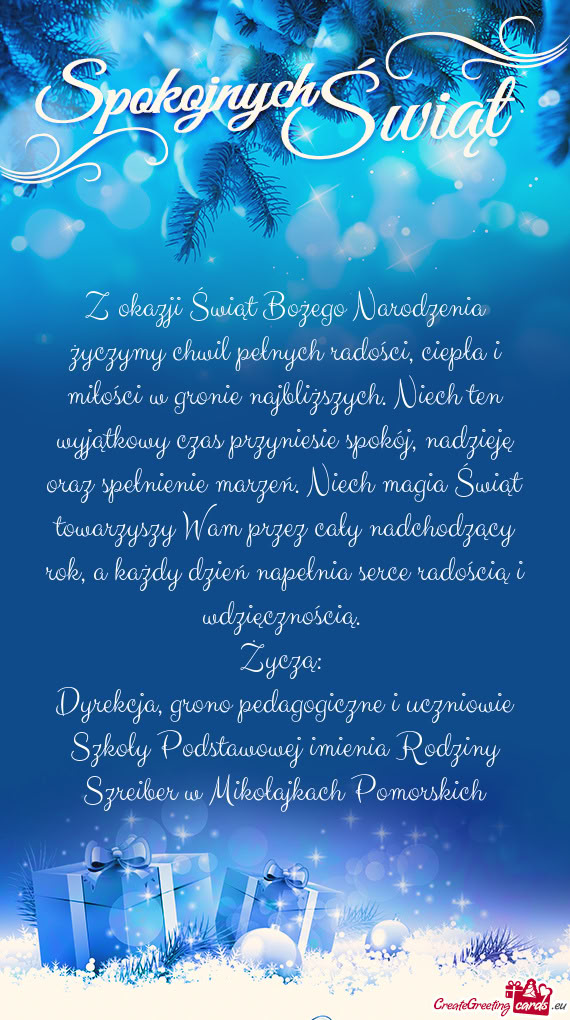 Ajbliższych. Niech ten wyjątkowy czas przyniesie spokój, nadzieję oraz spełnienie marzeń. Niec