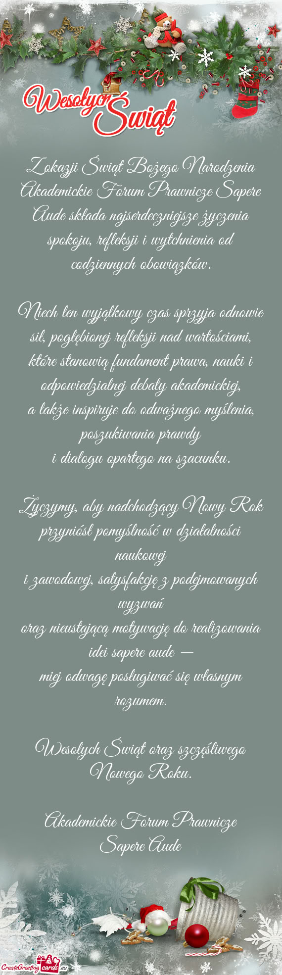 Akademickie Forum Prawnicze Sapere Aude składa najserdeczniejsze życzenia