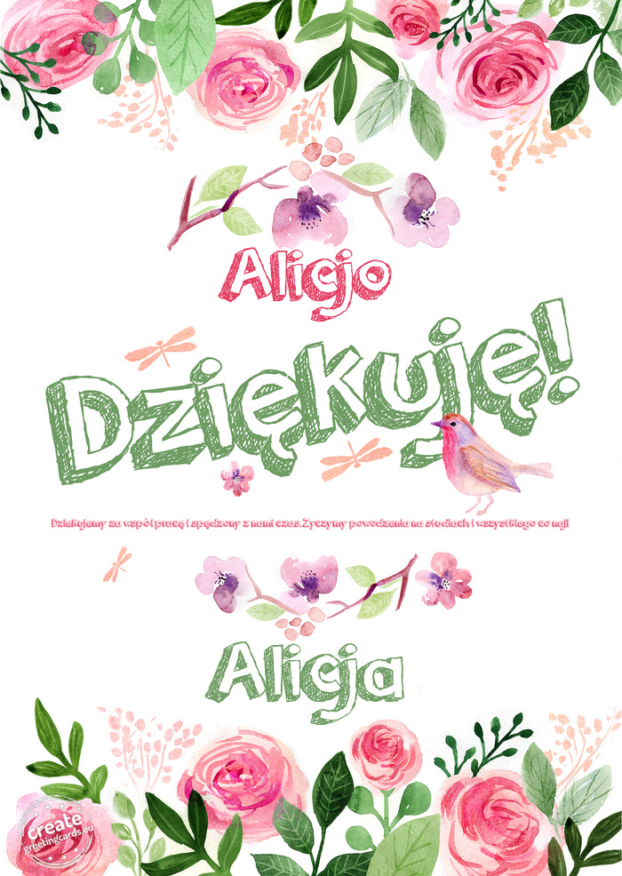 Alicjo Dziękuje Dziekujemy za współpracę i spędzony z nami czas.Życzymy powodzenia na studiac