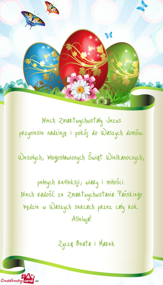 Alleluja!  Życzą Beata i Marek