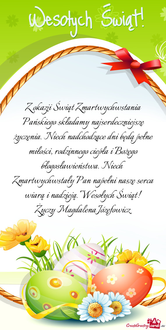 Ały Pan napełni nasze serca wiarą i nadzieją. Wesołych Świąt