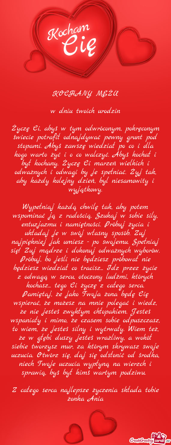 Ami. Abyś zawszę wiedział po co i dla kogo warto żyć i o co walczyć. Abyś kochał i był koch