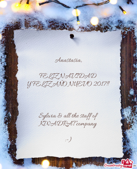 Anastasia,    FELIZ NAVIDAD   Y FELIZ AÑO NUEVO 2017!!