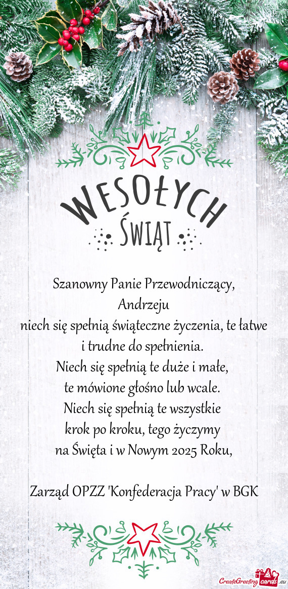 Andrzeju niech się spełnią świąteczne życzenia