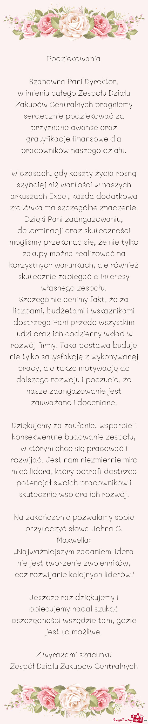 Ane awanse oraz gratyfikacje finansowe dla pracowników naszego działu