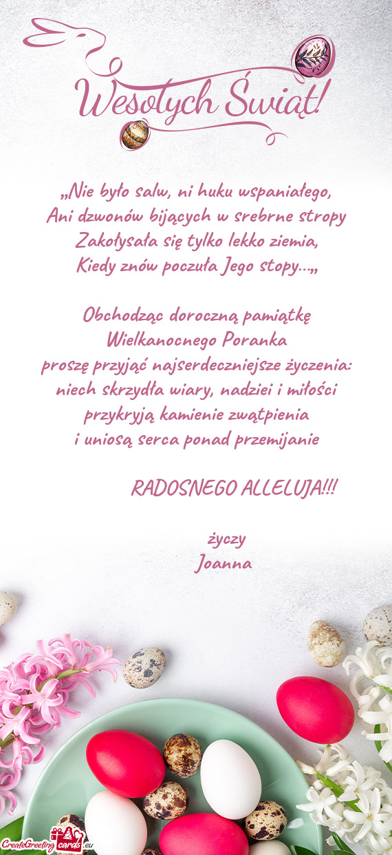 Ani dzwonów bijących w srebrne stropy Zakołysała się tylko lekko ziemia