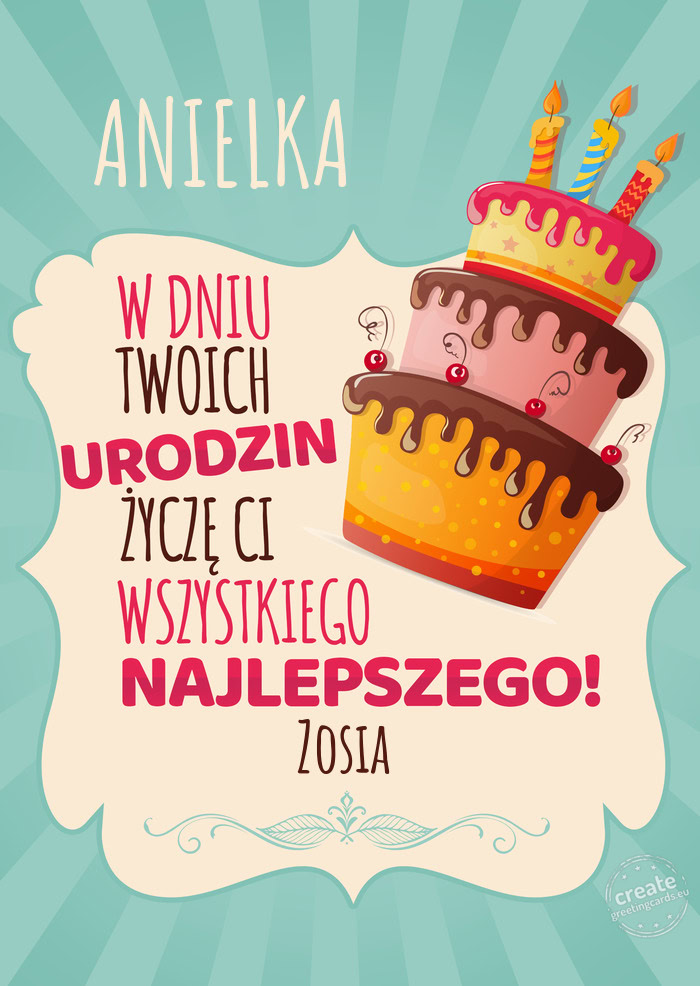 ANIELKA, w dniu Twoich urodzin życzę Ci wszystkiego najlepszego. Zosia