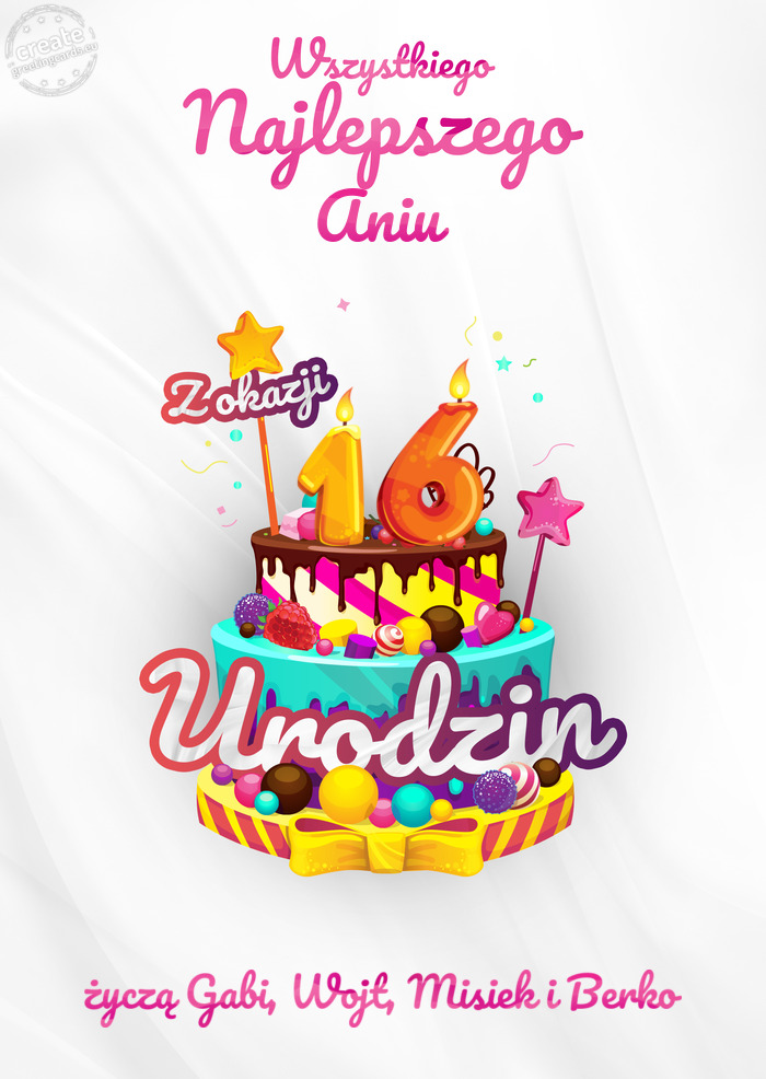 Aniu, Wszystkiego najlepszego z okazji 16 urodzin życzą Gabi, Wojt, Misiek i Berko