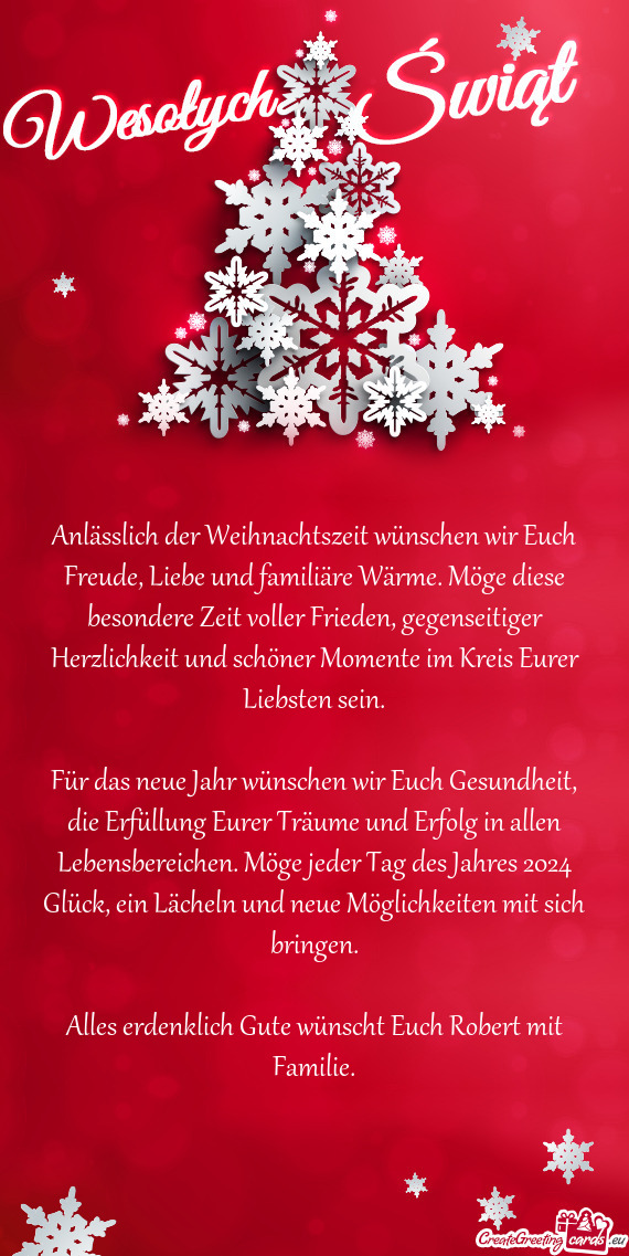 Anlässlich der Weihnachtszeit wünschen wir Euch Freude, Liebe und familiäre Wärme. Möge diese b