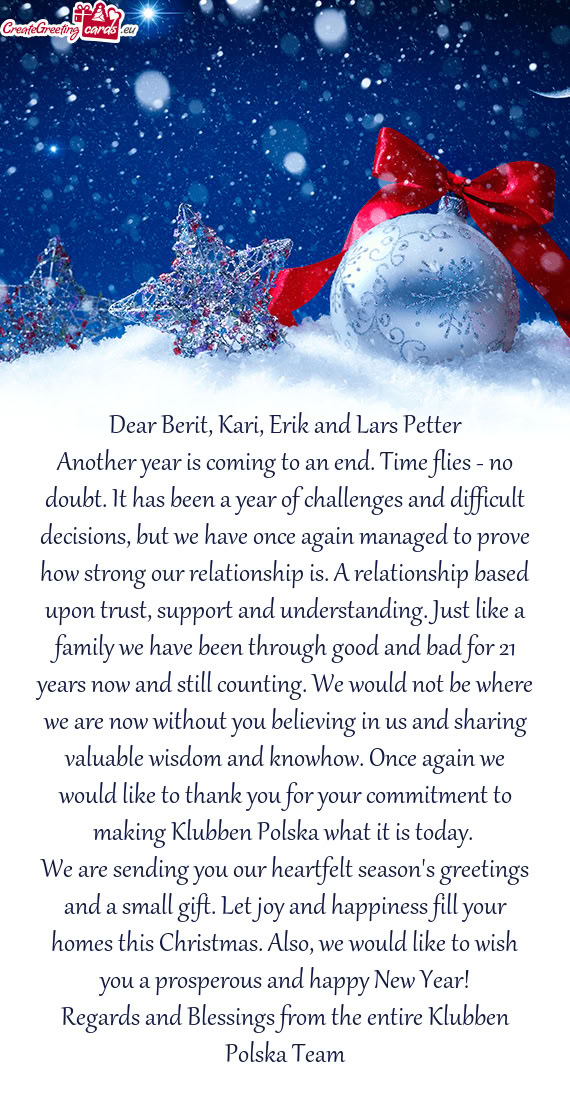 Another year is coming to an end. Time flies - no doubt. It has been a year of challenges and diffic