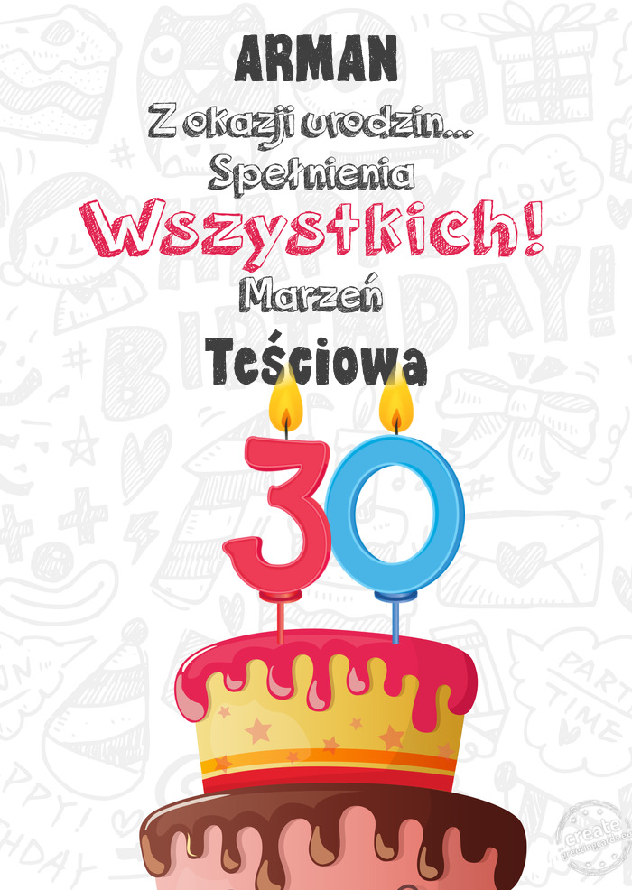 ARMAN Kartka z okazji 30 urodzin, Teściowa