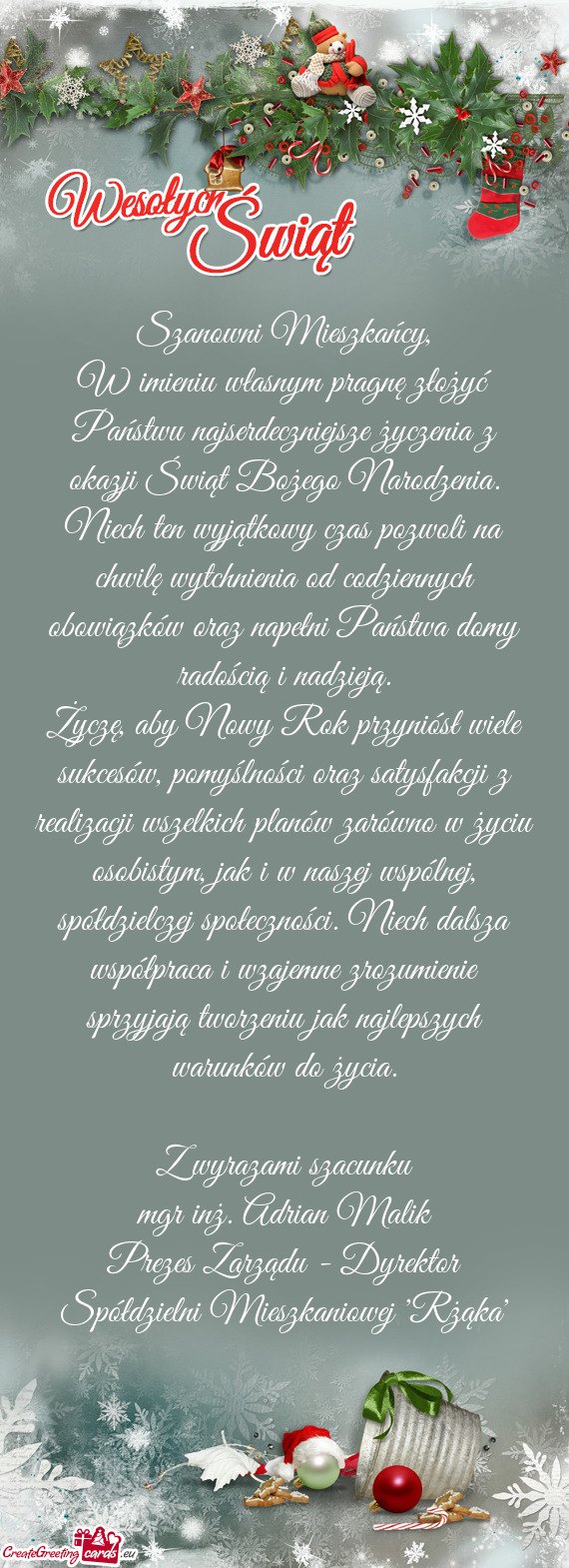 Arodzenia. Niech ten wyjątkowy czas pozwoli na chwilę wytchnienia od codziennych obowiązków oraz