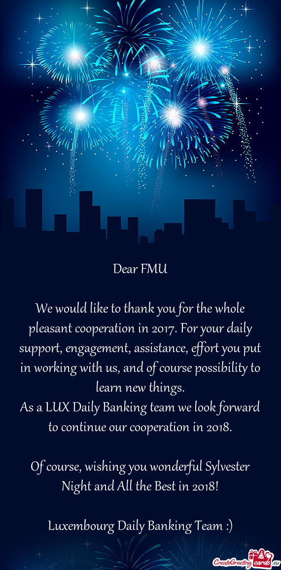 As a LUX Daily Banking team we look forward to continue our cooperation in 2018