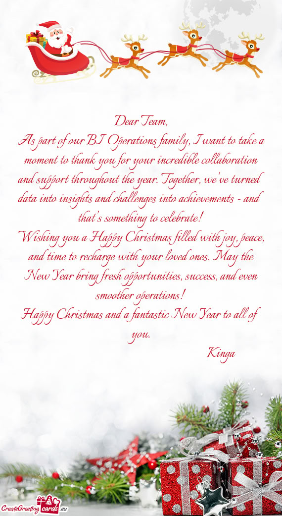 As part of our BI Operations family, I want to take a moment to thank you for your incredible colla